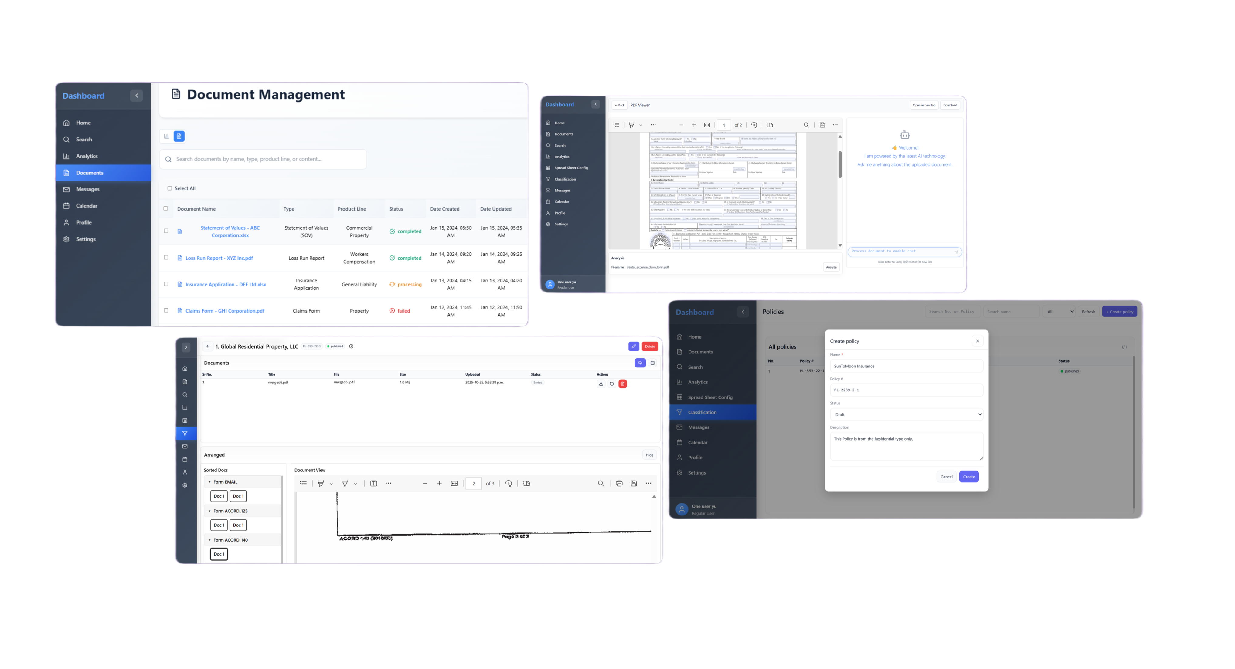 Dashboard preview showing document extraction and risk scores